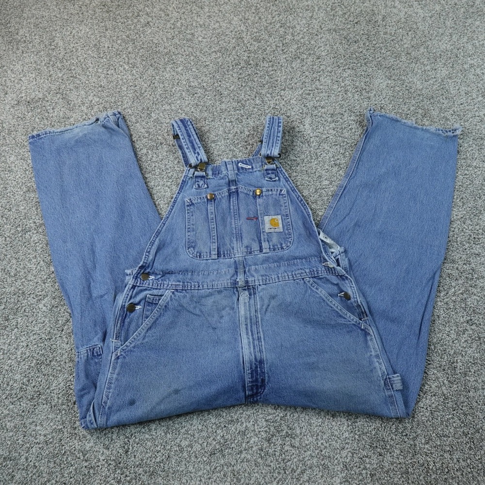 Carhartt Overalls Mens 36X28 Blue Jean Denim Carpenter Work Farm Bibs R07DST